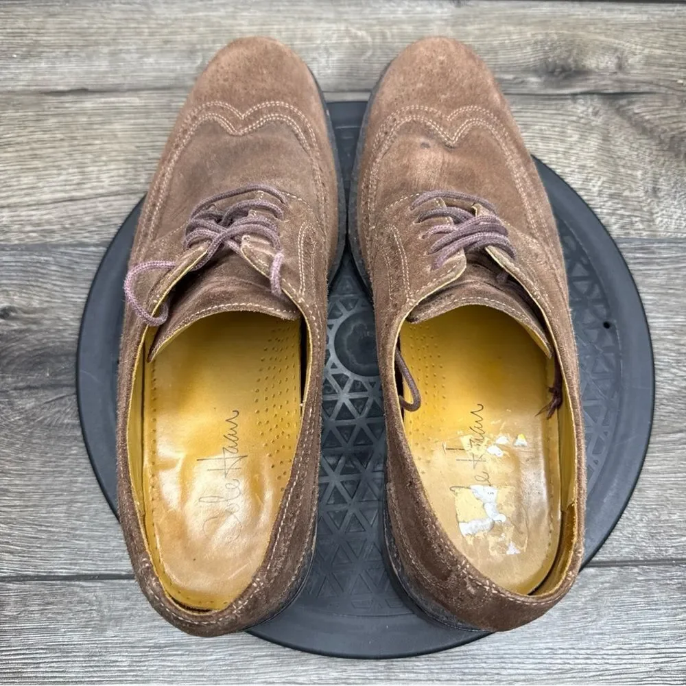 COLE HAAN x NikeAir Brown Suede Red Sole Oxford Wingtip Dress Shoes Size 9.5